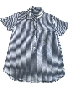 J.Crew Striped Short Sleeve Popover Shirt Sz S White Blue Classic Preppy Chic
